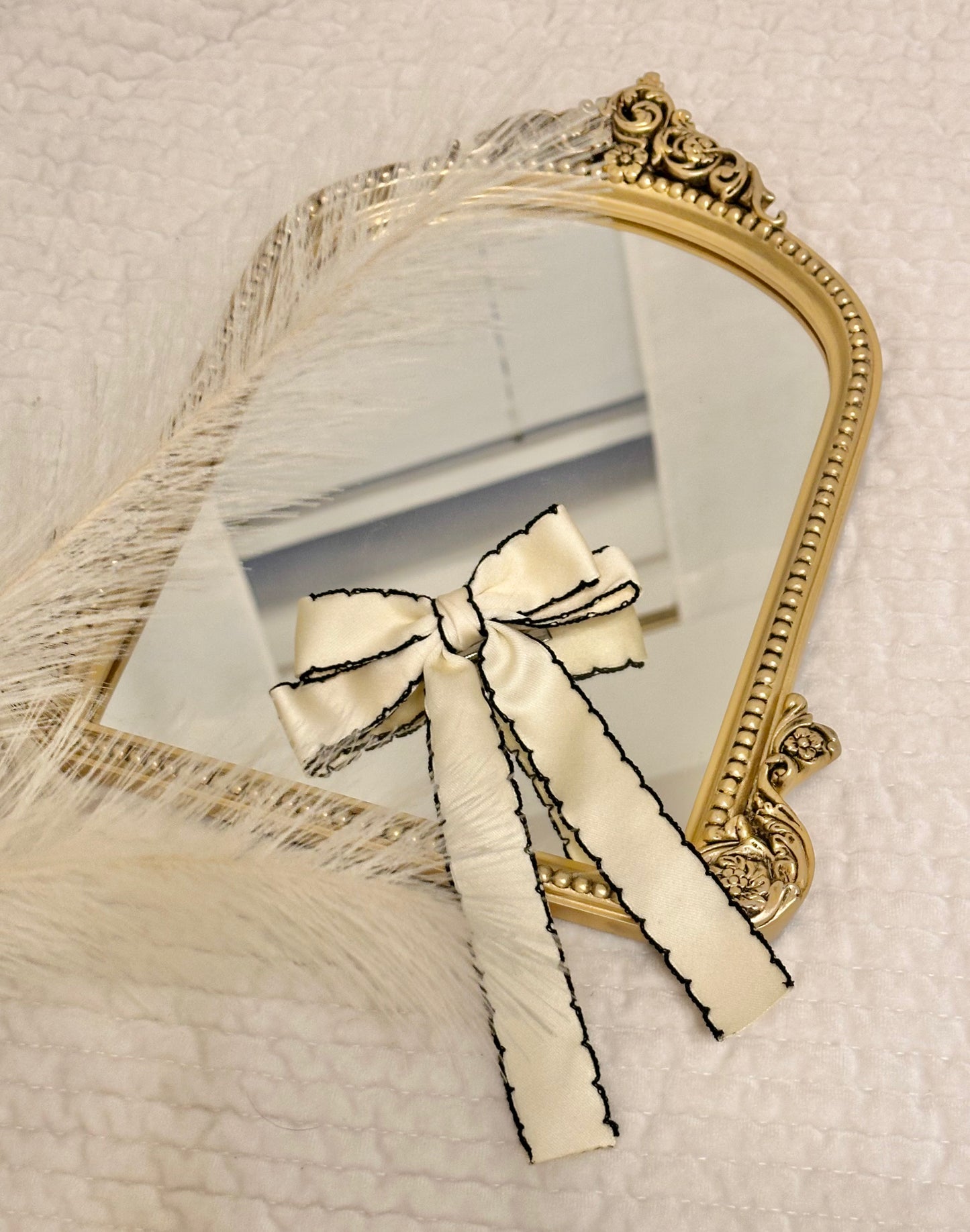 White Black Trim Bow