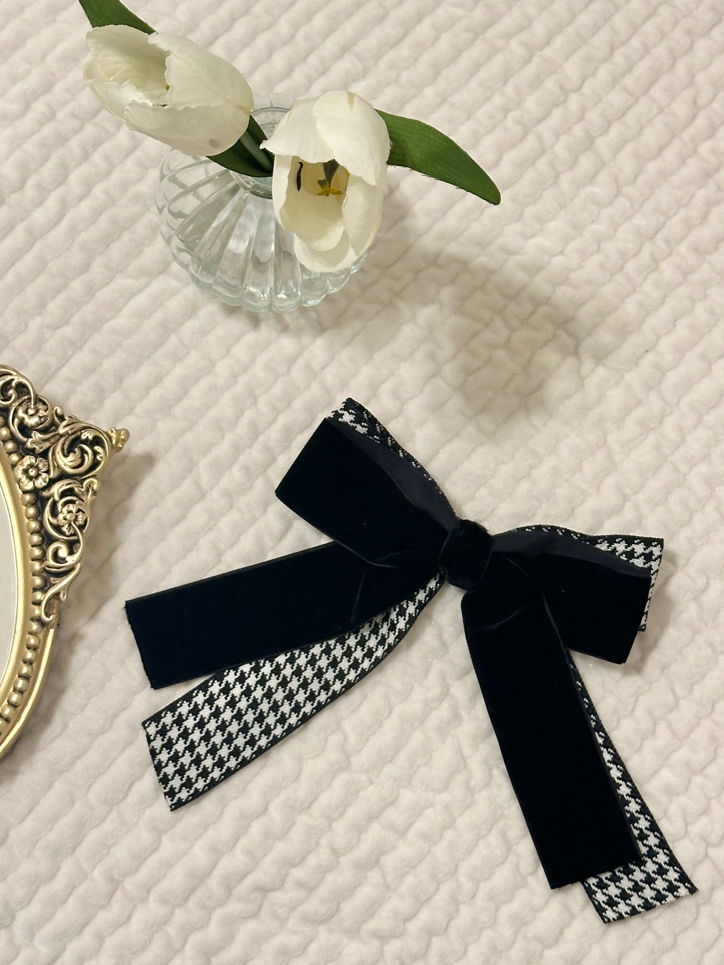 Houndstooth Velvet Bow