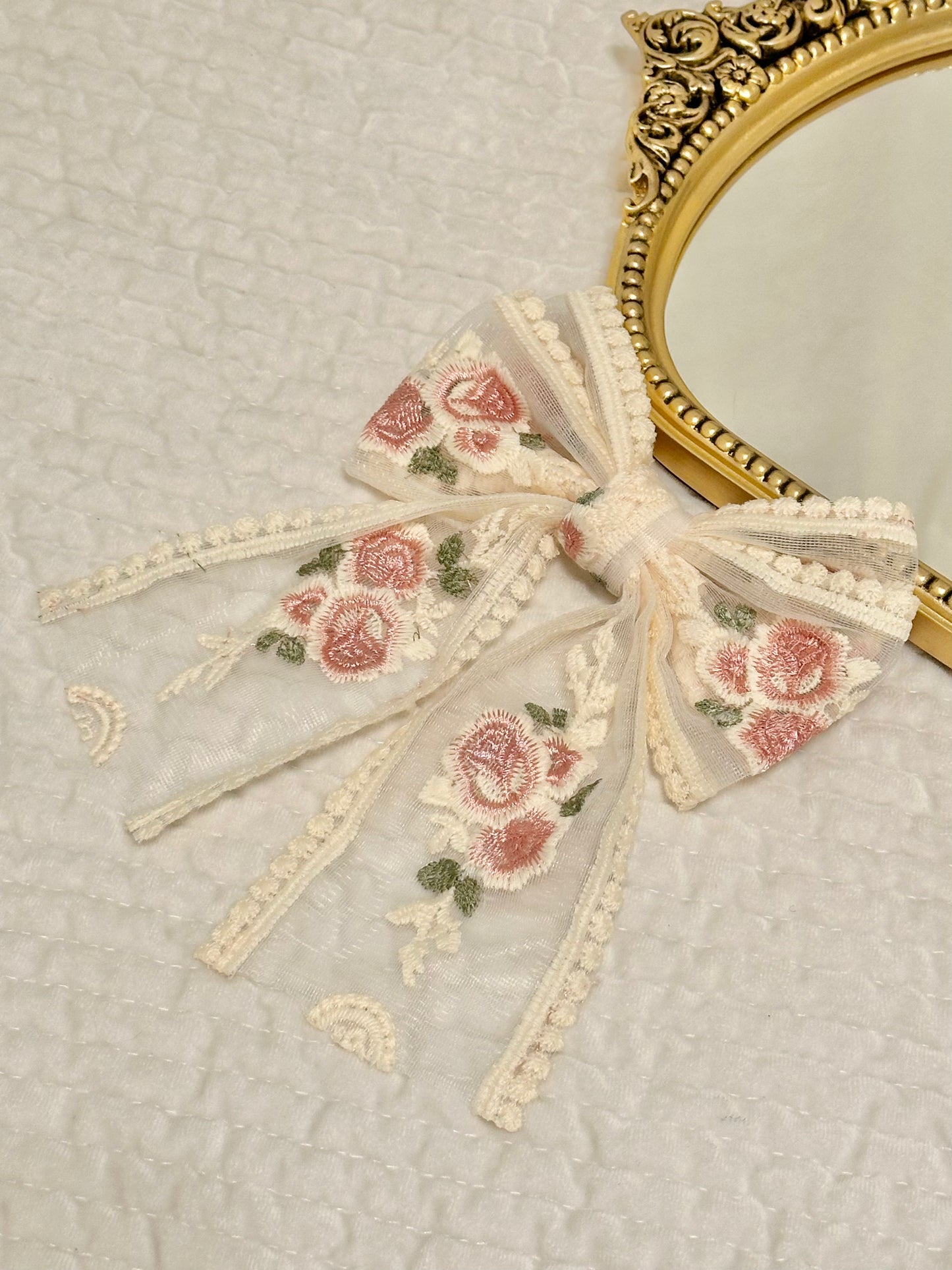 Romantic Embroidered Lace Bow