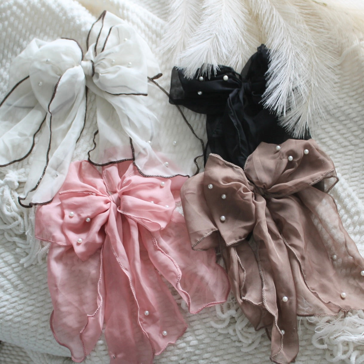 Chiffon Pearl Hair Bow