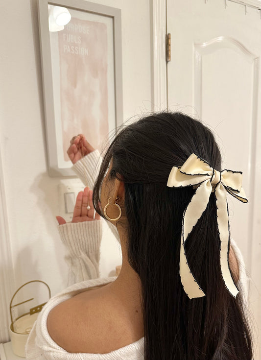 White Black Trim Bow