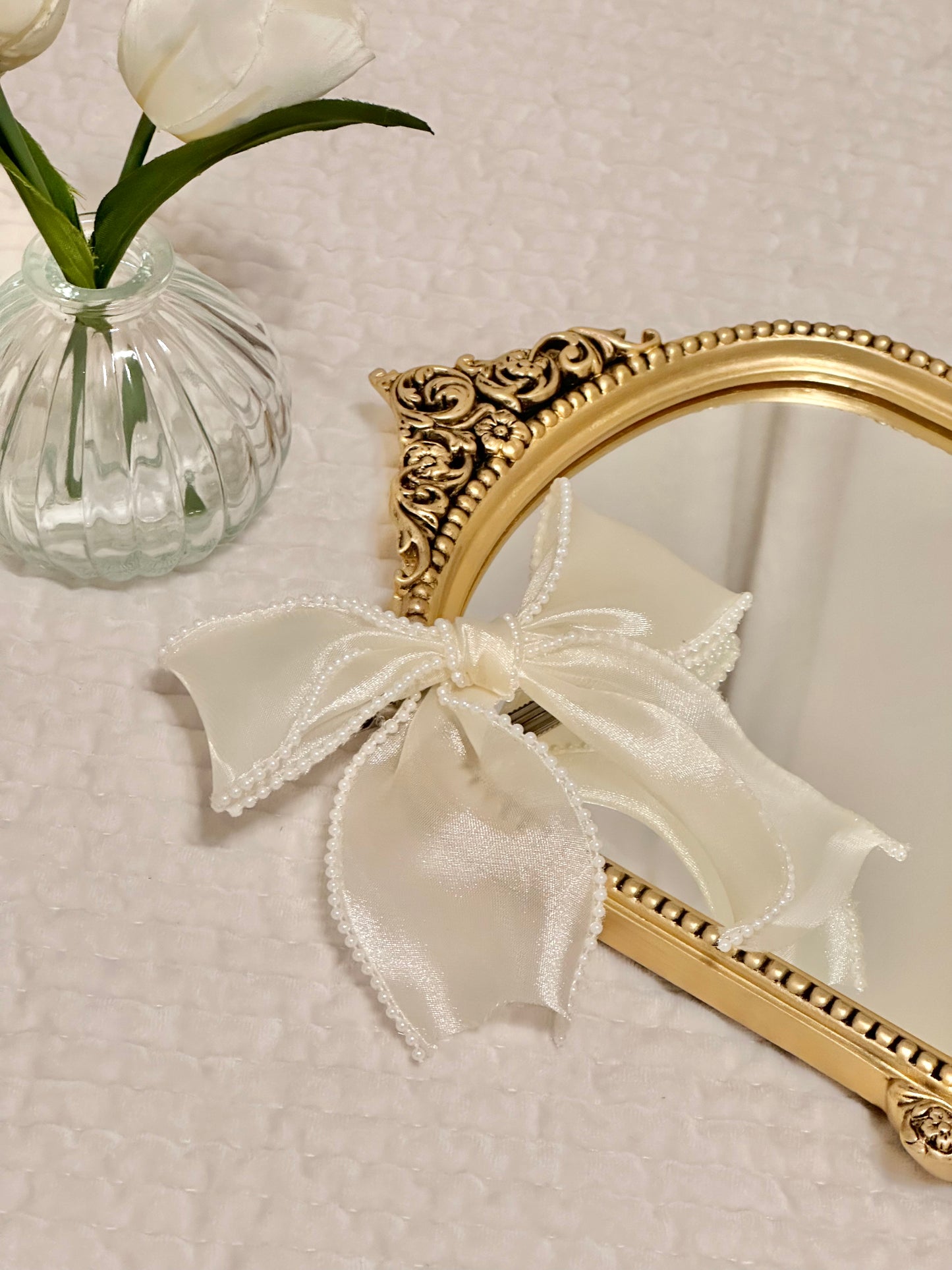 Pearl White Organza Bow